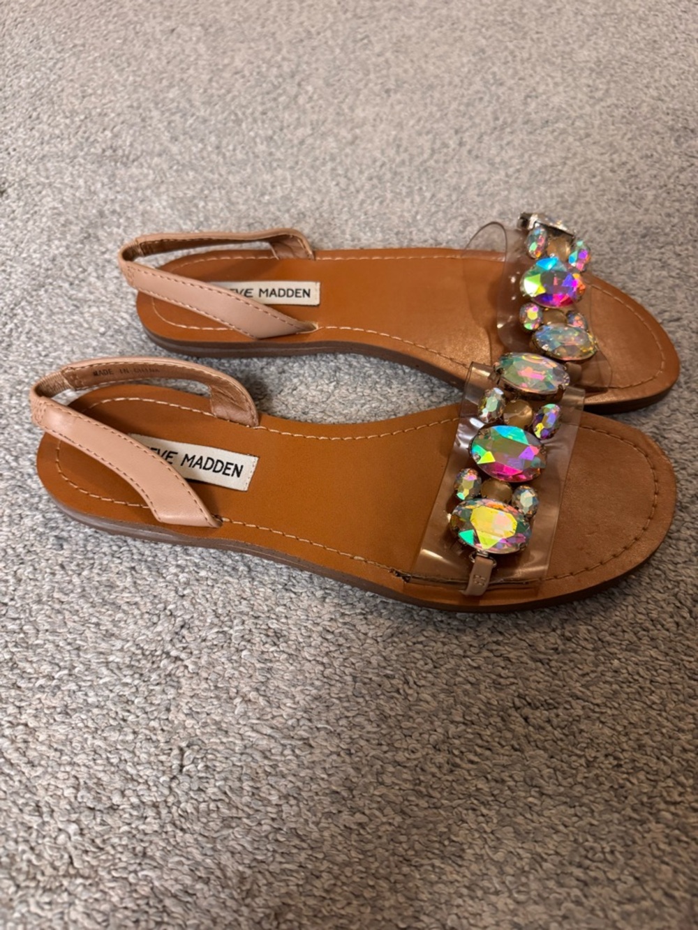 Steve Madden Blush Slingback Sandals with Iridescent Crystal Accents
